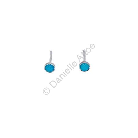 Earrings with rounds blues stones set in sterling silver with posts.