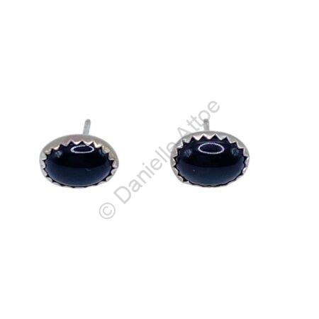 Sterling silver post earrings with oval black stones