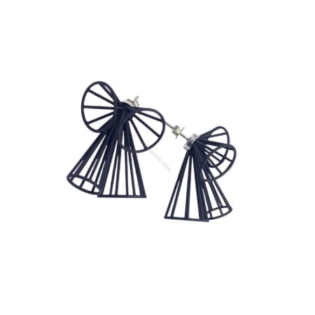 Black Four Cone Bow Post Earrings