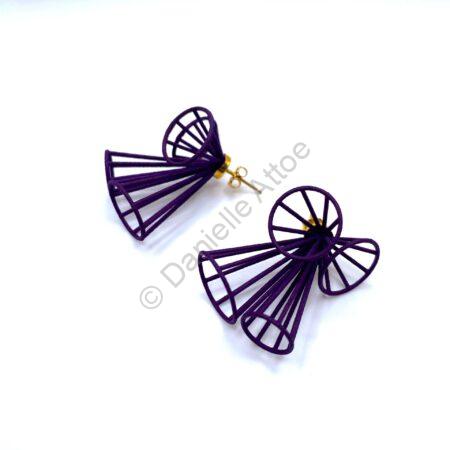 Gold and Purple Four Cone Bow Post Earrings