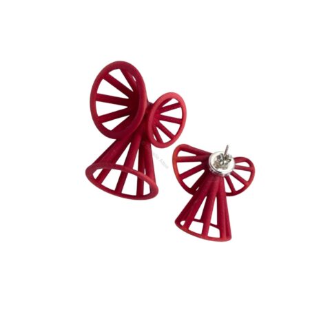 Red Three Cone Bow Post Earrings