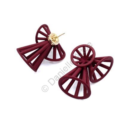 Merlot and Gold Three Cone Bow Post Earrings
