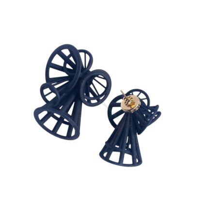 Black and 14k Gold Cone Bow Mashup Post Earrings