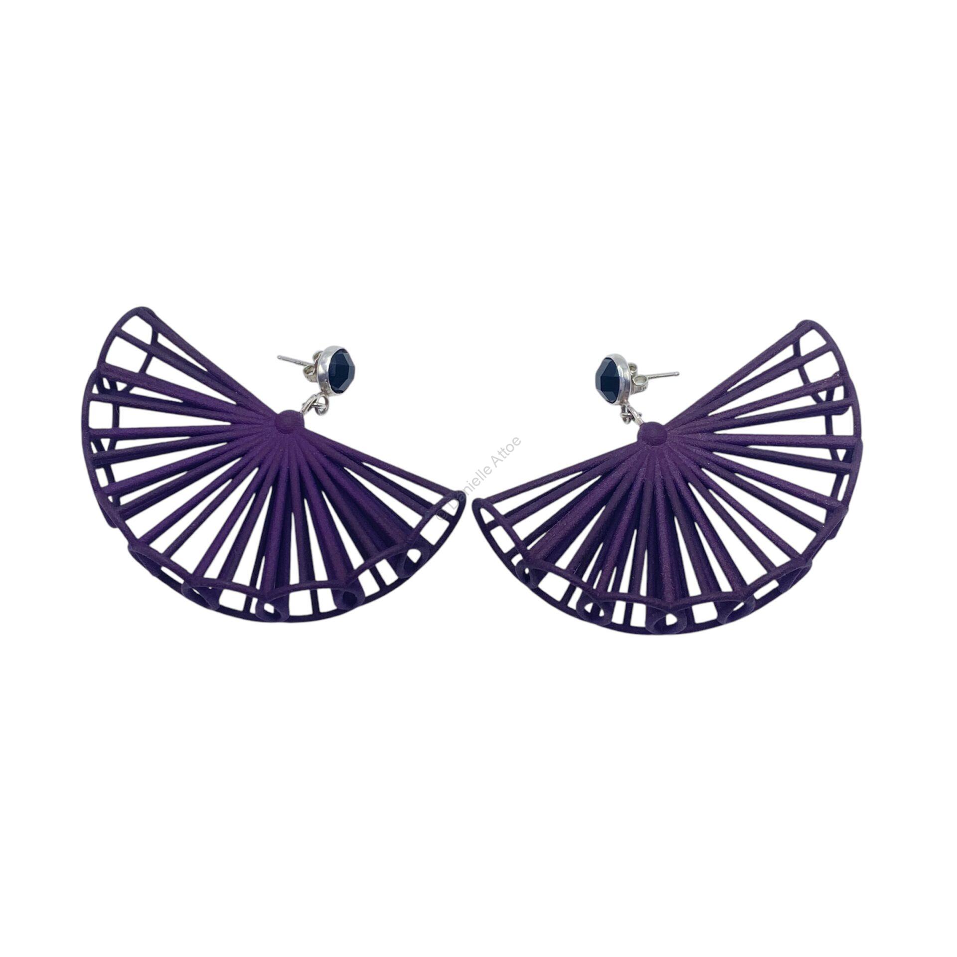 Purple and Black Onyx Cone Fan Post Earrings